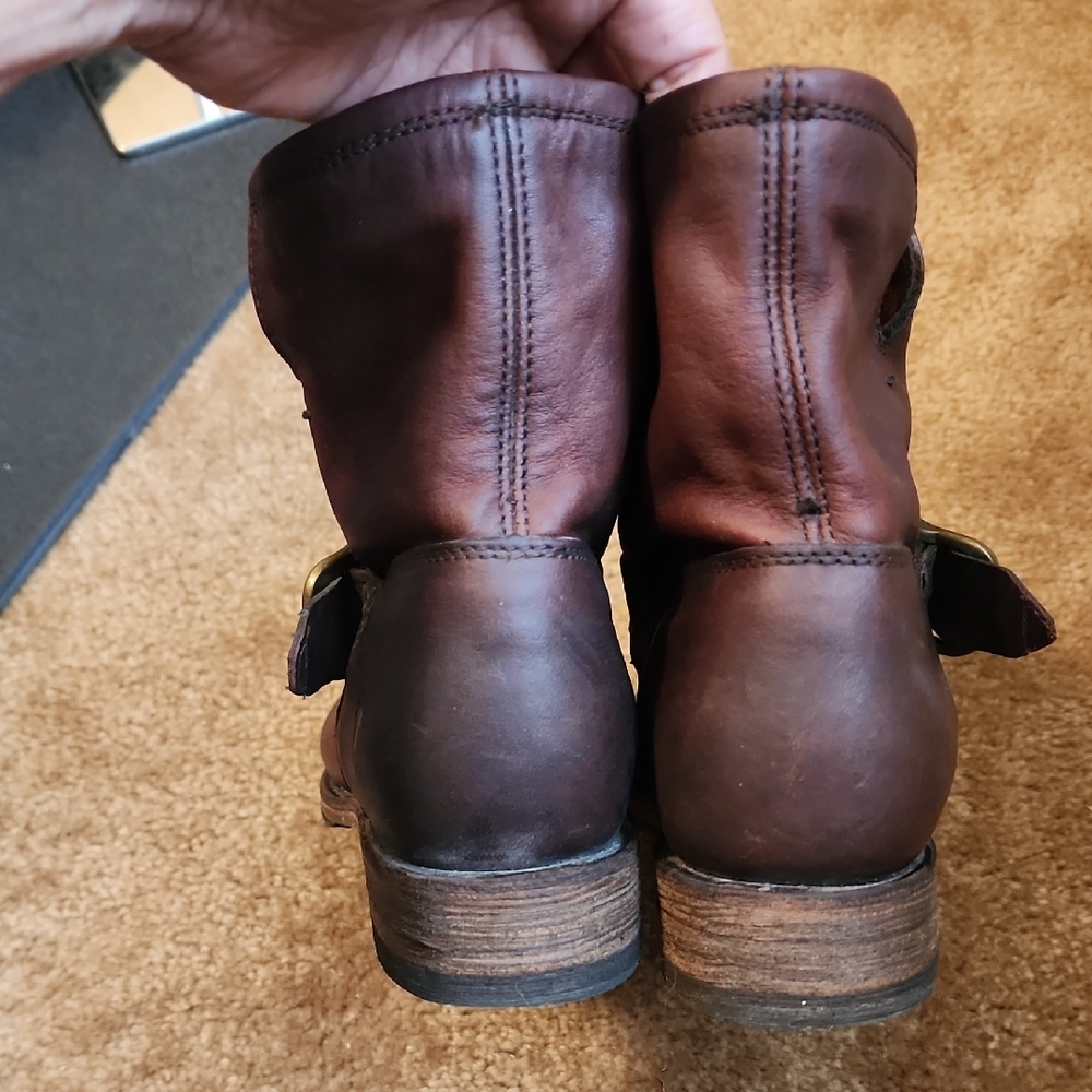 Frye Brown Leather Harness Moto Boots - Picture 5 of 11